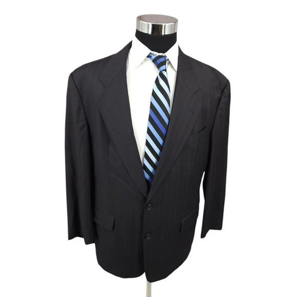 Hugo Boss 2 Piece Suit Mens 42R Blue Pinstripe Virgin Wool Pants 35x30‎ Pleated